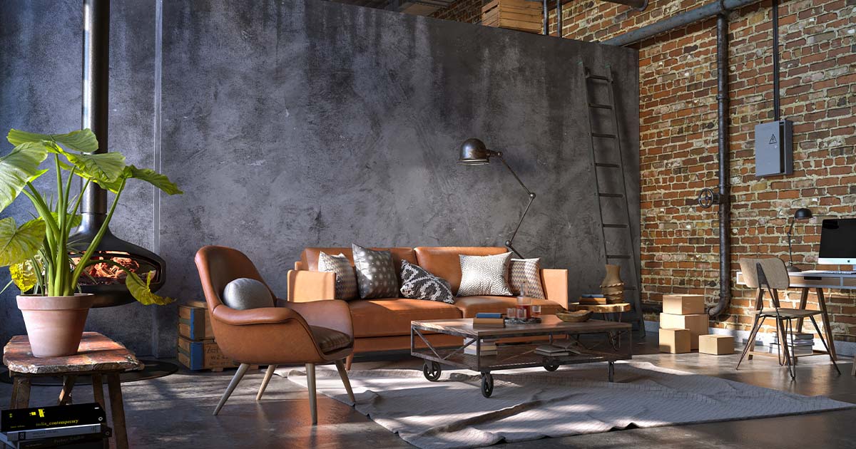 Industrial furniture living room with unique furniture.